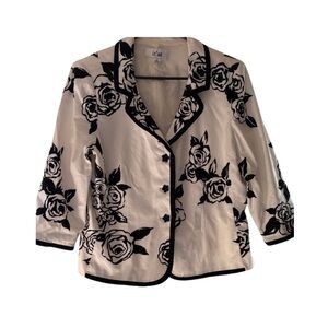 Le Suit Women's Black and White Floral Blazer